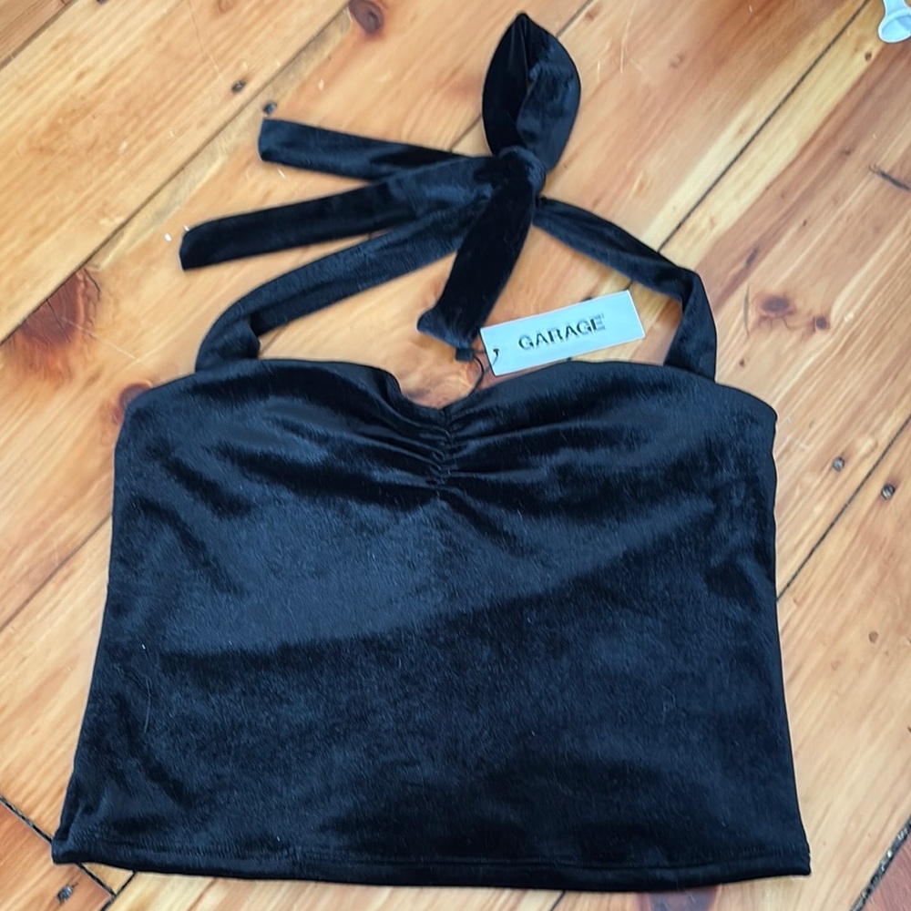 Garage Black Velvet Halter Top